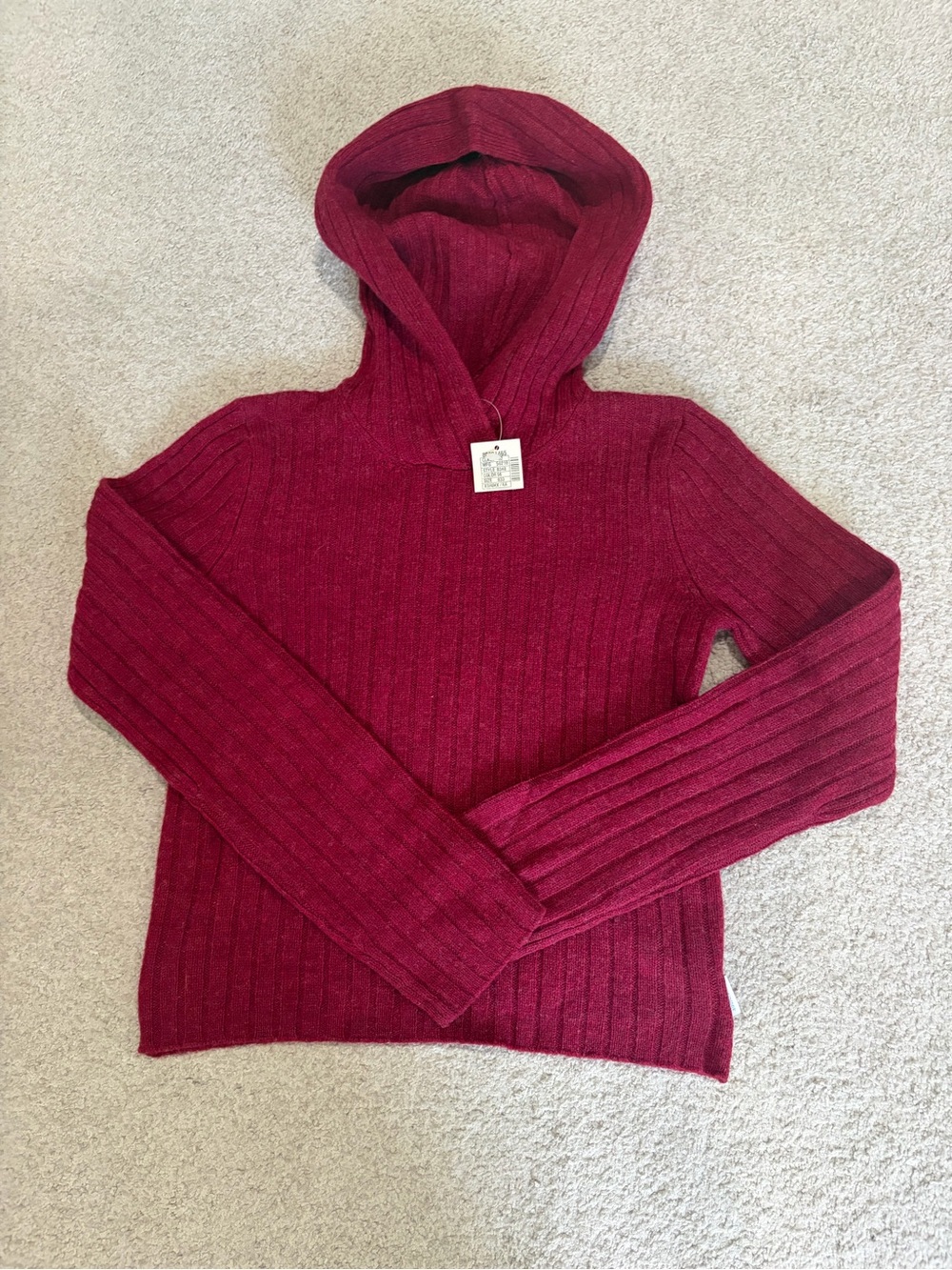 NWT Abercrombie Ribbed Hooded Wool Sweater, Women’s Burgundy Long Sleeve Large